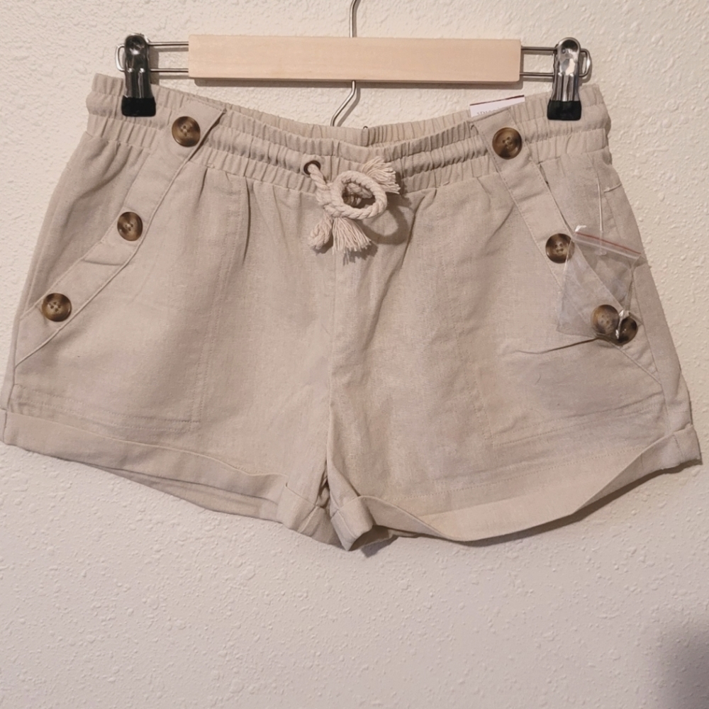 Sapphire Red, Linen Shorts, Beige, Medium